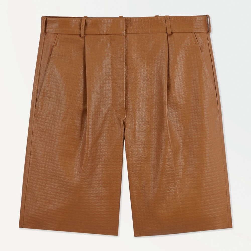 COS Embossed Leather Bermuda Shorts Brown Tan Size 6